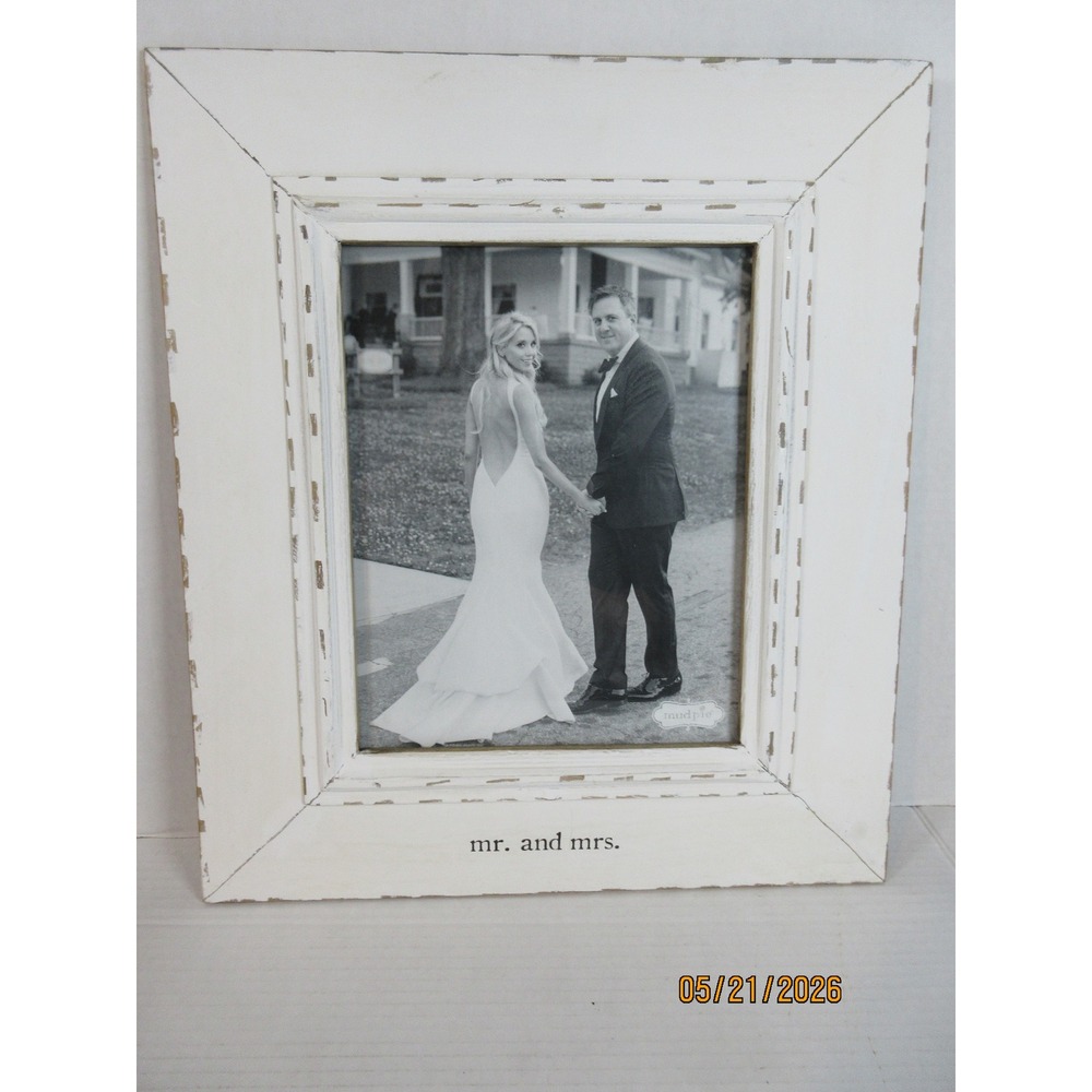 Mud Pie Mr. and Mrs. Distressed White Wood 8x10 Wedding Picture Frame Wall Hang